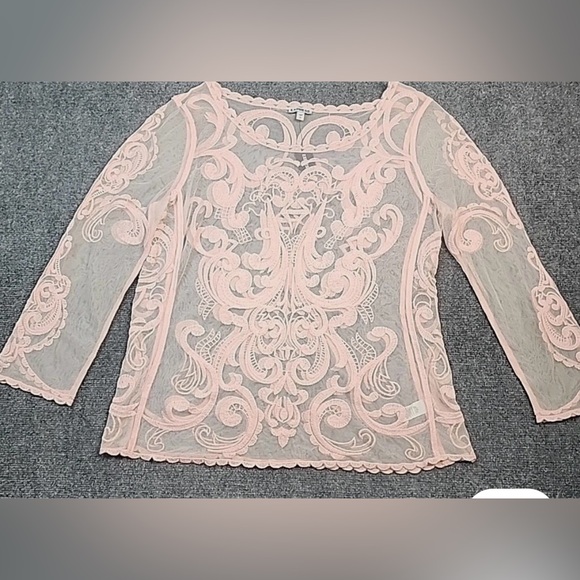 Express Blush Pink Embroidered Sheer Top / Size Large NWT - Picture 3 of 14